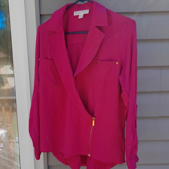 NWOT Michael Kors Womens M Magenta Long Sleeve  Blazer with Gold Details - Picture 1 of 4